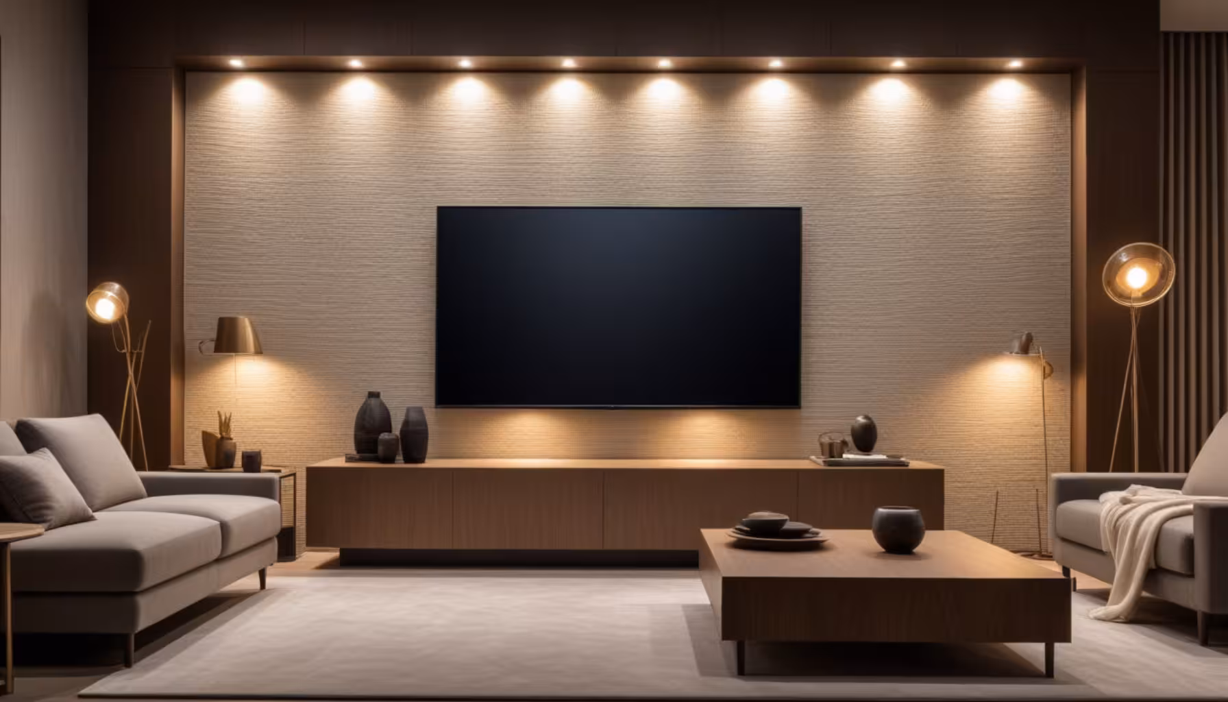 Backdrop TV dengan Aksen Lampu Sorot