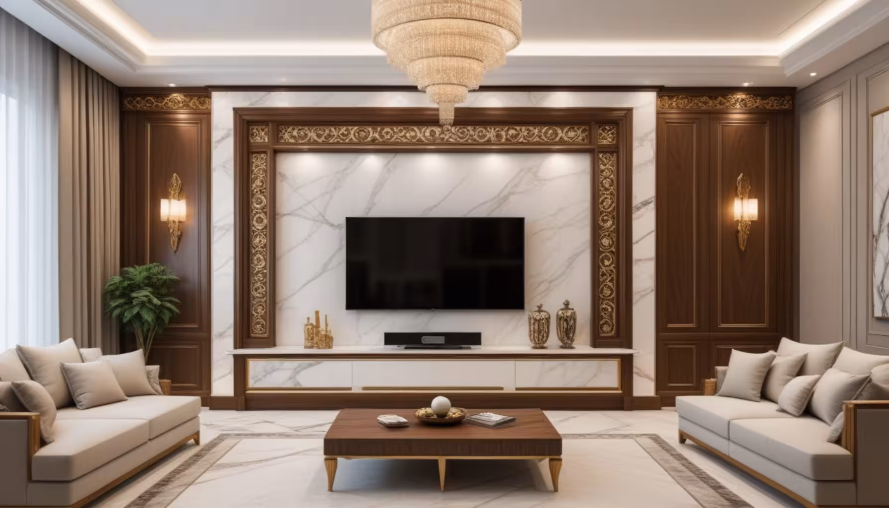 Backdrop TV dengan Desain Klasik Modern