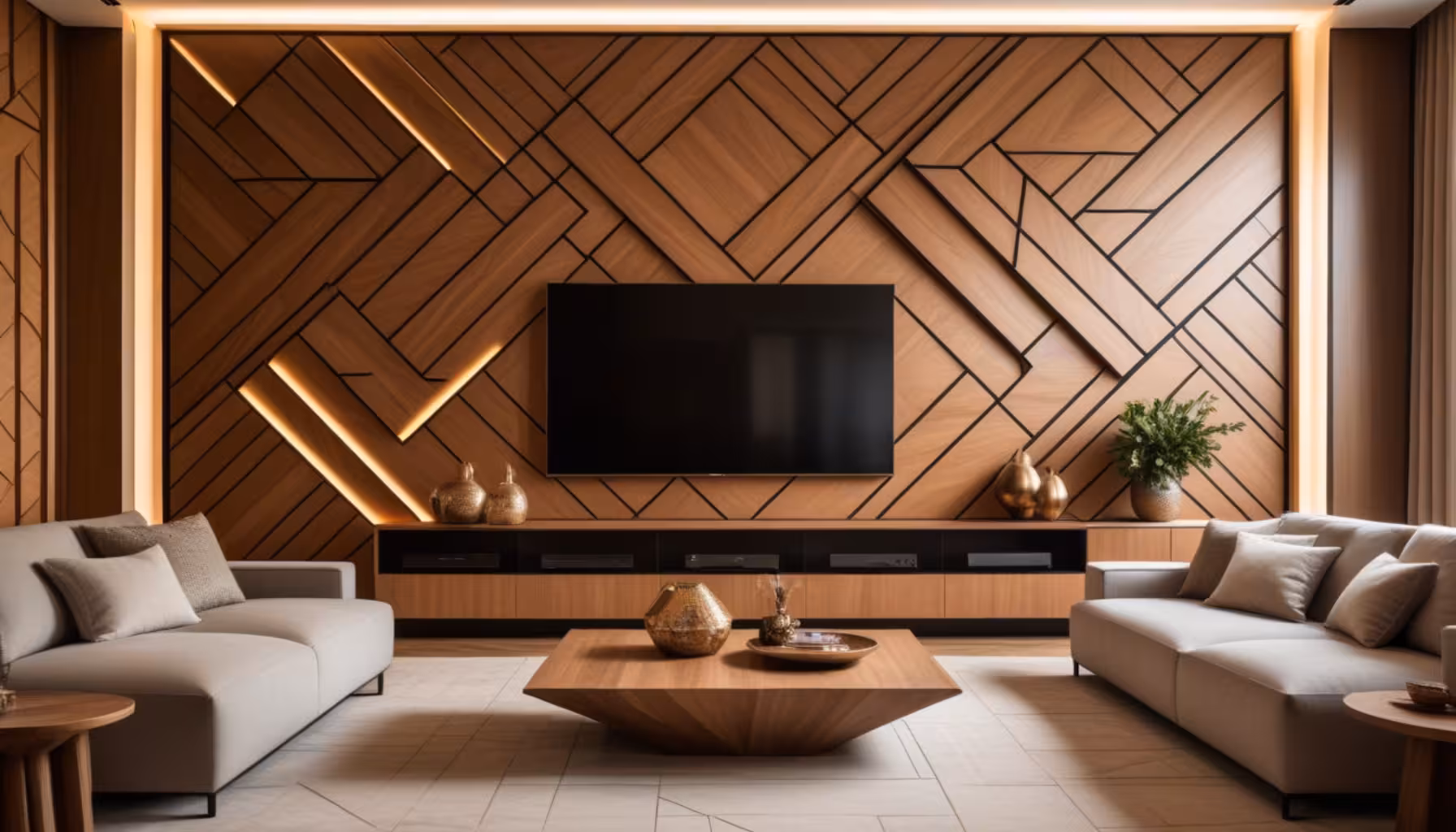 Backdrop TV dengan Motif Geometris