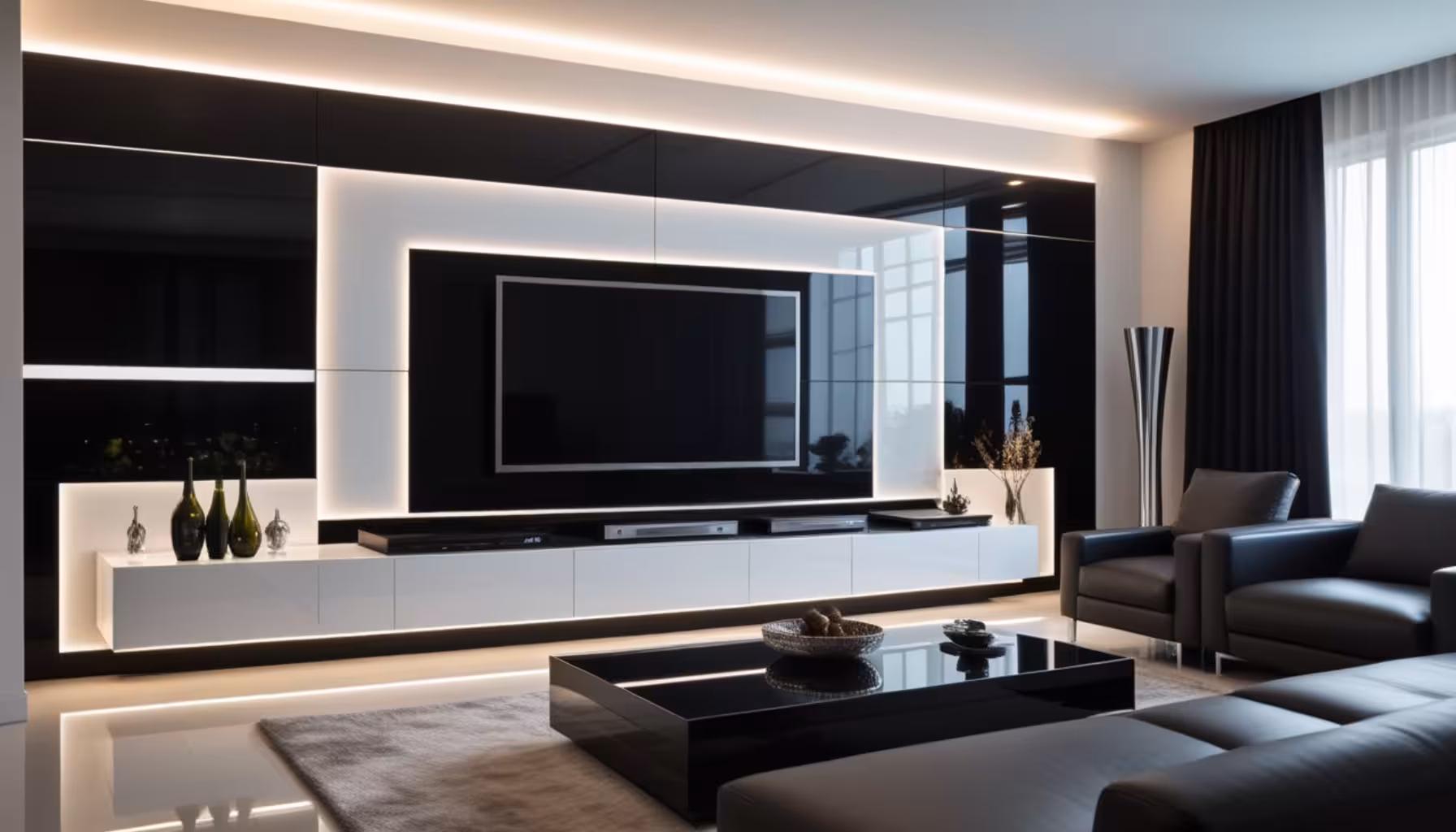 Backdrop TV dengan Sentuhan Finishing Glossy