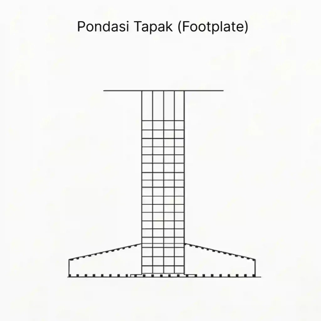 Gambar ilustrasi pondasi tapak footplate tampak samping konstruksi teknis