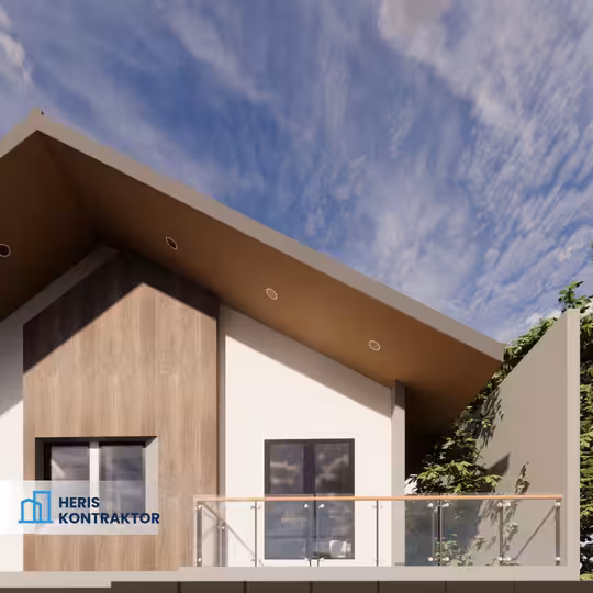 Atap miring rumah minimalis modern dengan balkon kaca transparan