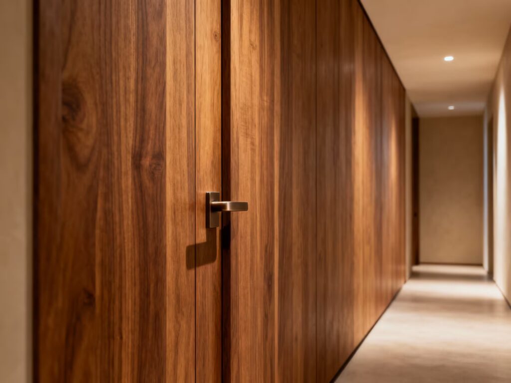 17 Desain Pintu Kamar Tidur Mewah untuk Rumah Mewah 28 11. Pintu Kayu Full Wall Panel Look