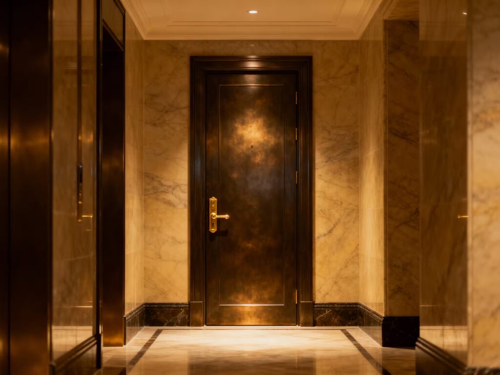 17 Desain Pintu Kamar Tidur Mewah untuk Rumah Mewah 30 13. Pintu Bronze Luxury dengan Finishing Antique