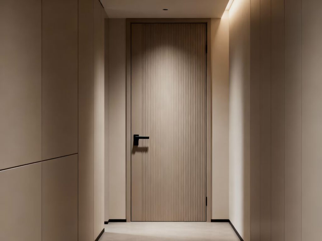 17 Desain Pintu Kamar Tidur Mewah untuk Rumah Mewah 32 15. Pintu Tekstur Vertical Fluted Light Beige