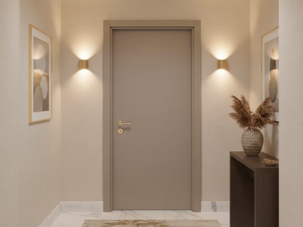 17 Desain Pintu Kamar Tidur Mewah untuk Rumah Mewah 34 17. Pintu Beige Luxury dengan Handle Gold
