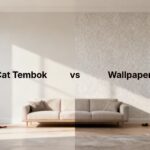 Perbandingan dinding cat tembok dan wallpaper dalam ruang tamu modern